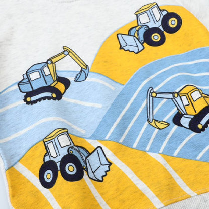 HILEELANG Toddler Boy Long Sleeve Sweatshirts Grey Excavator Graphic Crewneck Pullover Cotton Top Sweater Shirts