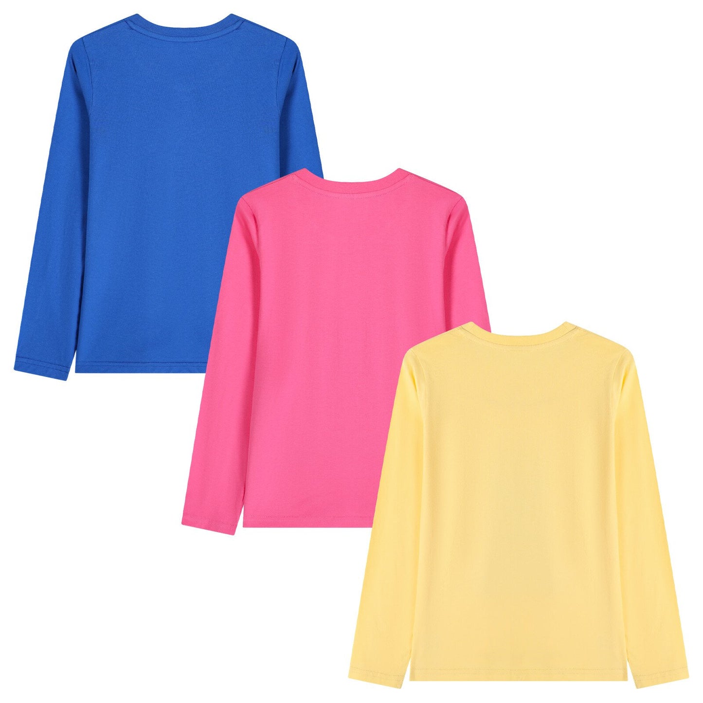 HILEELANG Toddler Girls' Long Sleeve Tee Shirt Cotton Crewneck Girs Graphic Tops T-Shirts Blue Yellow Pink 3 Packs
