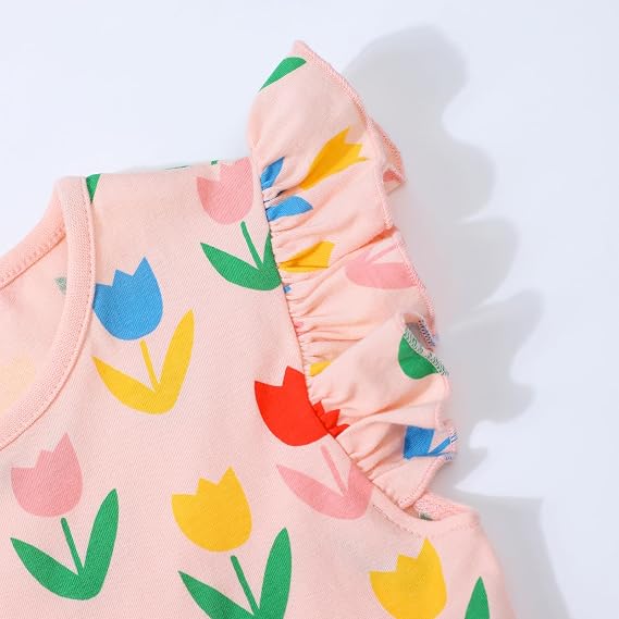 HILEELANG Girls Cotton Tiered Dress Flutter Ruffle Sleeve Summer Swing Sundress Birthday Party Casual Outfit Colorblock