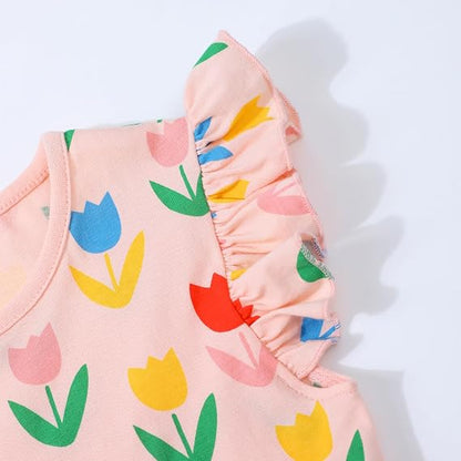 HILEELANG Girls Cotton Tiered Dress Flutter Ruffle Sleeve Summer Swing Sundress Birthday Party Casual Outfit Colorblock