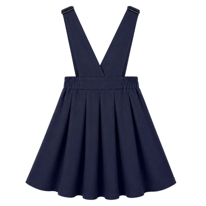 HILEELANG Girls School Uniform Jumper Dress, Adjustable Strap Pinafore Dress with Pockets for Little Big Girls 4-13Y Navy
