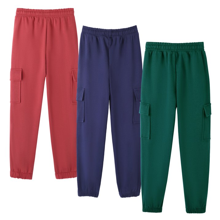 HILEELANG 3-Pack Boys' Sweatpants 5-15 Years Deep Blue/Rust Red/Dark Green Cotton Blend Kids Fall Winter Joggers