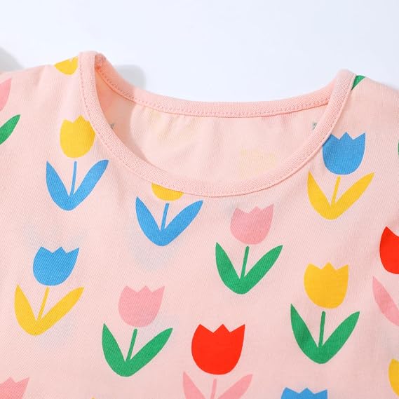 HILEELANG Girls Cotton Tiered Dress Flutter Ruffle Sleeve Summer Swing Sundress Birthday Party Casual Outfit Colorblock