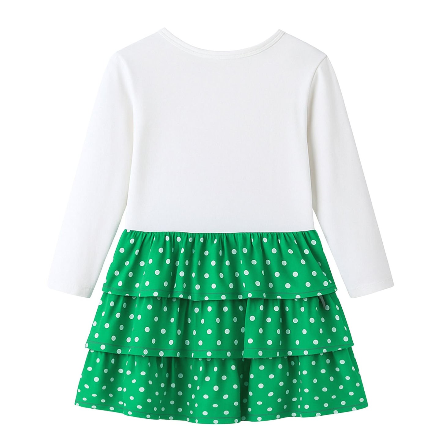 HILEELANG Girls Christmas Dress White Long Sleeve, Toddler and Little Kids Holiday Outfit with and Christmas Tree Print, Festive Cotton Dress