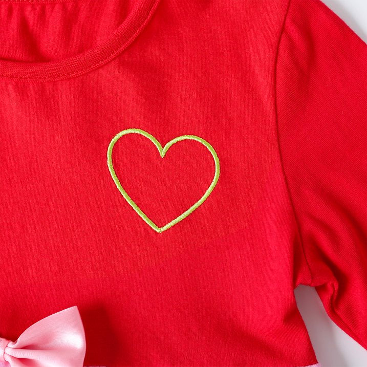 HILEELANG Girls Christmas Dress Long Sleeve Red Pink Tiered Party Outfit with Heart Bow Cotton Holiday Valentine’s Day Dress for Toddler Kids