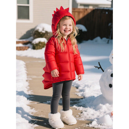 HILEELANG Toddler Boy Girl (12M-7Y) Winter Puffer Jackets Coats Christmas Red Dinosaur Hooded Light Weight Padded Outerwear