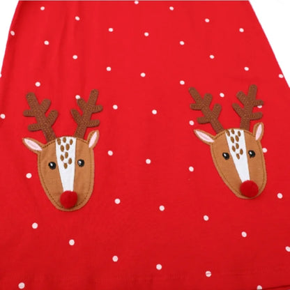 HILEELANG Toddler Girl Christmas Dress Red Dot Deer Elk Santa Applique Long Sleeve Cotton Casual Tunic Shirt Outfits Dresses