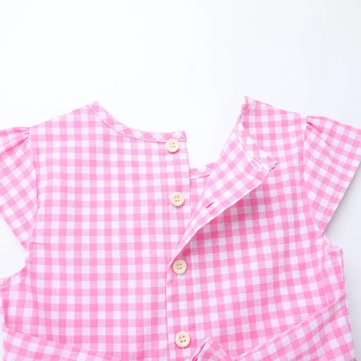 HILEELANG 3-13T Little/Big Girls Pink Gingham 100% Cotton Dress