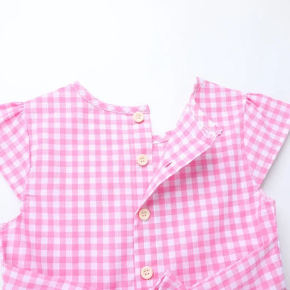 HILEELANG 3-13T Little/Big Girls Pink Gingham 100% Cotton Dress