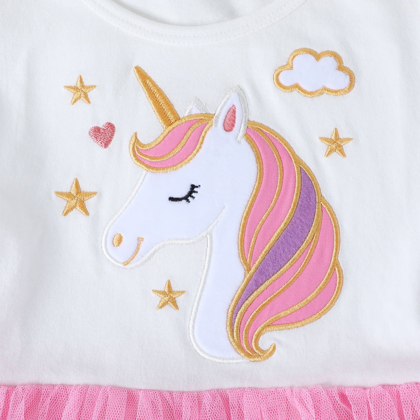 HILEELANG 2-7T Toddler Girls Unicorn Tulle Dress Short Sleeve Cotton Top with Pink Mesh Skirt 2T