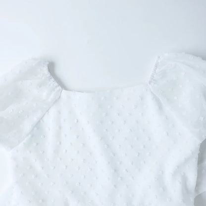 HILEELANG Girls White Swiss Dot Puff Sleeve Polyester Dress 4-5Y Little Girls