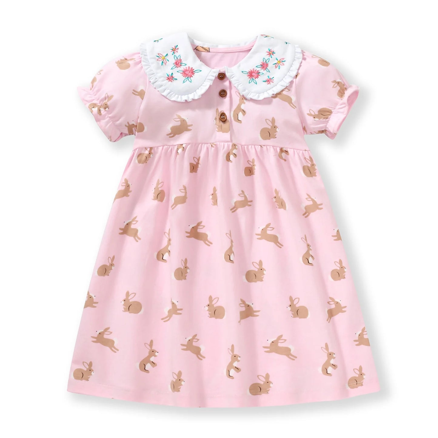 HILEELANG Toddler Little Girls 2 Pack Short Sleeve Dresses, Soft Cotton Summer Play Dress Set for Vacation Birthday Everyday Wear