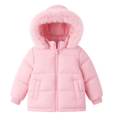 HILEELANG Toddler Baby Girl Winter Puffer Jacket with Faux Fur Hood – Warm Windproof Water-Resistant Coat 12M–7T, Lightweight Quilted Pink Outerwear for Cold Weather