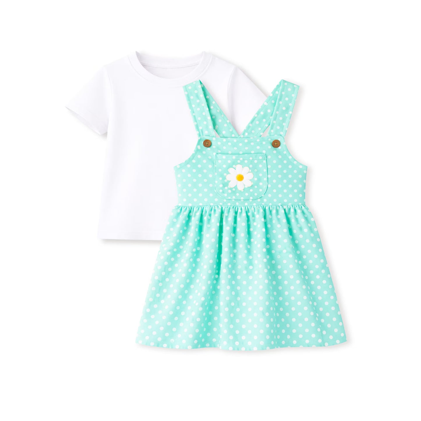 HILEELANG 2-8T Toddler/Little Girls Mint Green Polka Dot Daisy 100% Cotton Dress