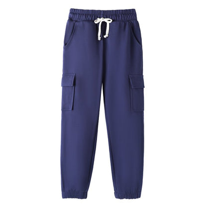 HILEELANG 3-Pack Boys' Sweatpants 5-15 Years Navy/Gray/Black Cotton Blend Kids Pants School Wear