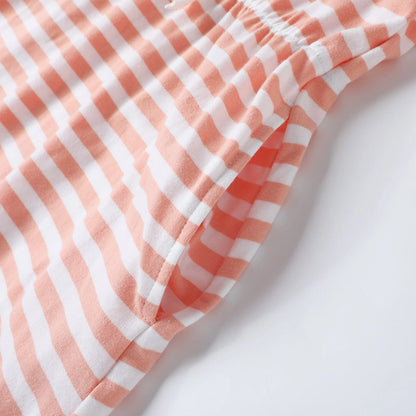 HILEELANG 4–13 Little/Big Girls Pink White Stripe Casual Short Sleeve Dress with Waist Tie
