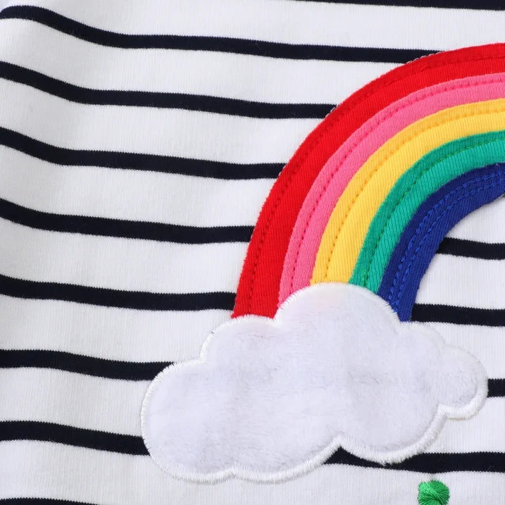 HILEELANG Toddle Girl Sweatshirts Black and White Rainbow Cotton Casual Round Neck Long Sleeve Pullover Tops Sweater Shirt
