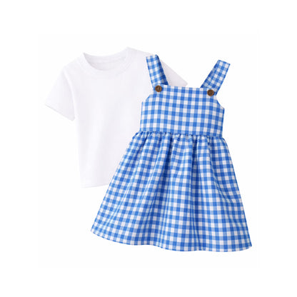 HILEELANG 2-7T Toddler/Little Girls Navy Gingham 100% Cotton Dress