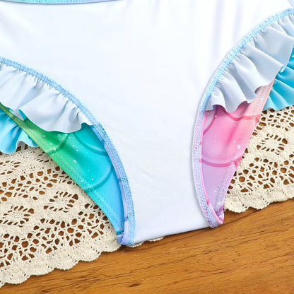 HILEELANG 3-8T Toddler/Little Girls Light Blue Rainbow Mermaid Scales Rashguard Swimsuit