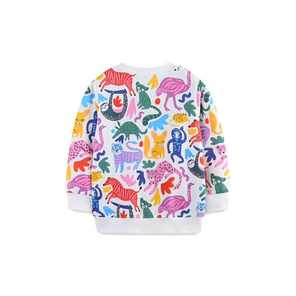 HILEELANG Toddler Girl Sweatshirts Animals Printed Cotton Crewneck Pullover Tops Sweater Shirts