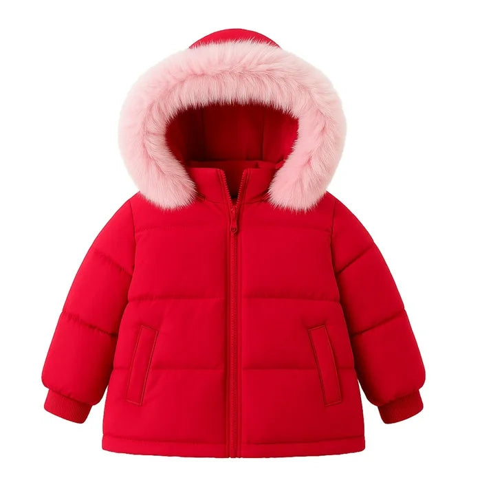 HILEELANG Toddler Baby Kids Winter Puffer Jacket with Detachable Hood and Faux Fur Trim – Warm Windproof Water-Resistant Coat for Boys and Girls
