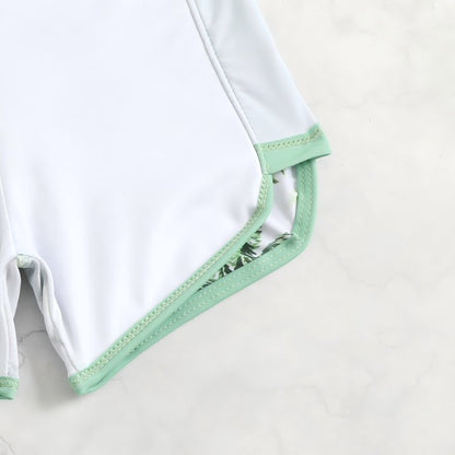 HILEELANG 3-8T Toddler/Little Girls Mint Green Palm Tree Rashguard Swimsuit