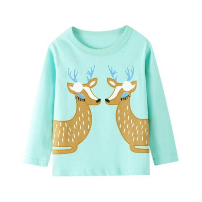 Toddler Girl Long Sleeve Tee Shirt 3 Pack Unicorn Elk Reindeer Graphic Winter Cotton Casual Crewneck T-Shirts