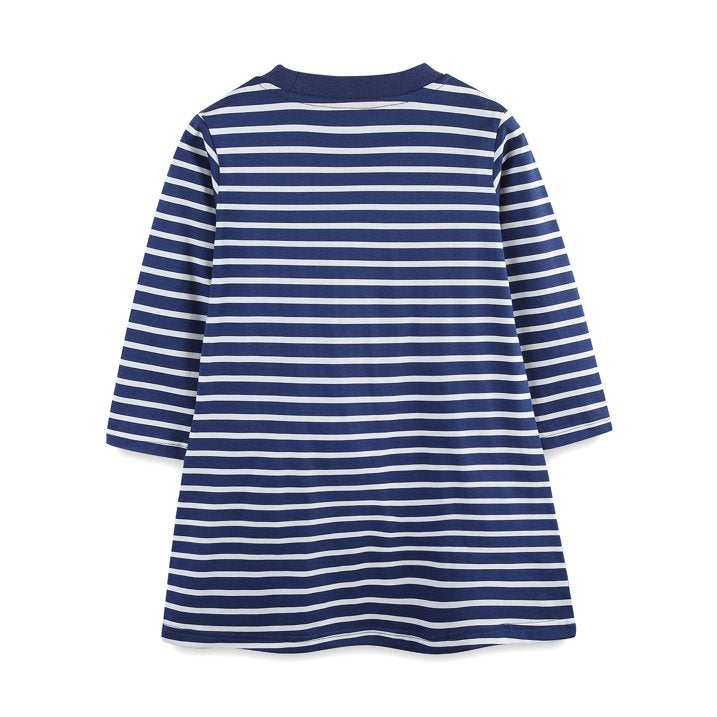 HILEELANG 100% Cotton Girls Long Sleeve Dress with NavyUnicorn ,NavyStripeDog,StripeStrawberry and FloralPumpkin – Ages