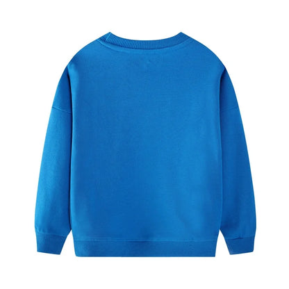 HILEELANG Toddler Girls(2-7Y) Blue Sweatshirt Cotton Falling Shoulder Sleeve Pullover Colorful Royal Flower Fall Winter Shirt