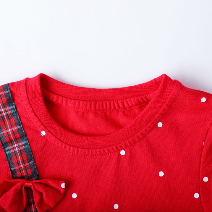 HILEELANG Toddler Girls Christmas Long Sleeve Dress Cotton Casual Red Elk Embroidery Jersey Shirt Fall Winter Holiday Playwear Dresses
