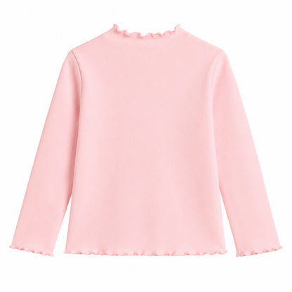 HILEELANG Toddler Girls Long Sleeve T-Shirts 2-Pack, Ruffle Trim Deer Embroidery, Ivory and Pink