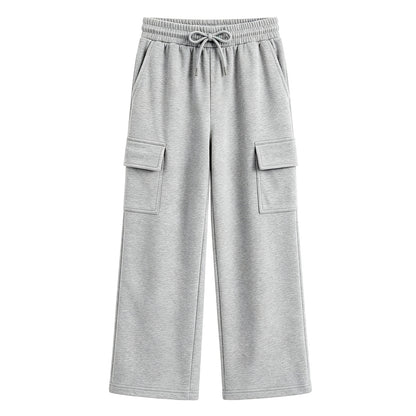HILEELANG Big Boys Girls Heather Gray Wide Leg Cargo Sweatpants Fleece Pants