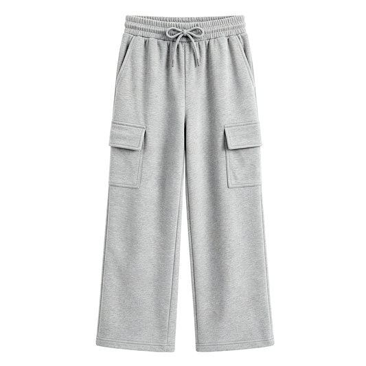 HILEELANG Big Boys Girls Heather Gray Wide Leg Cargo Sweatpants Fleece Pants