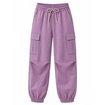 HILEELANG Purple Kids Double Pocket Cargo Sweatpants Jogger Pants, Single Piece