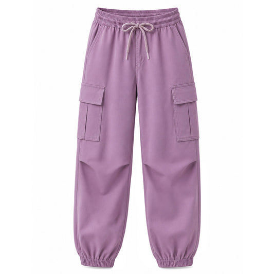 HILEELANG Purple Kids Double Pocket Cargo Sweatpants Jogger Pants, Single Piece