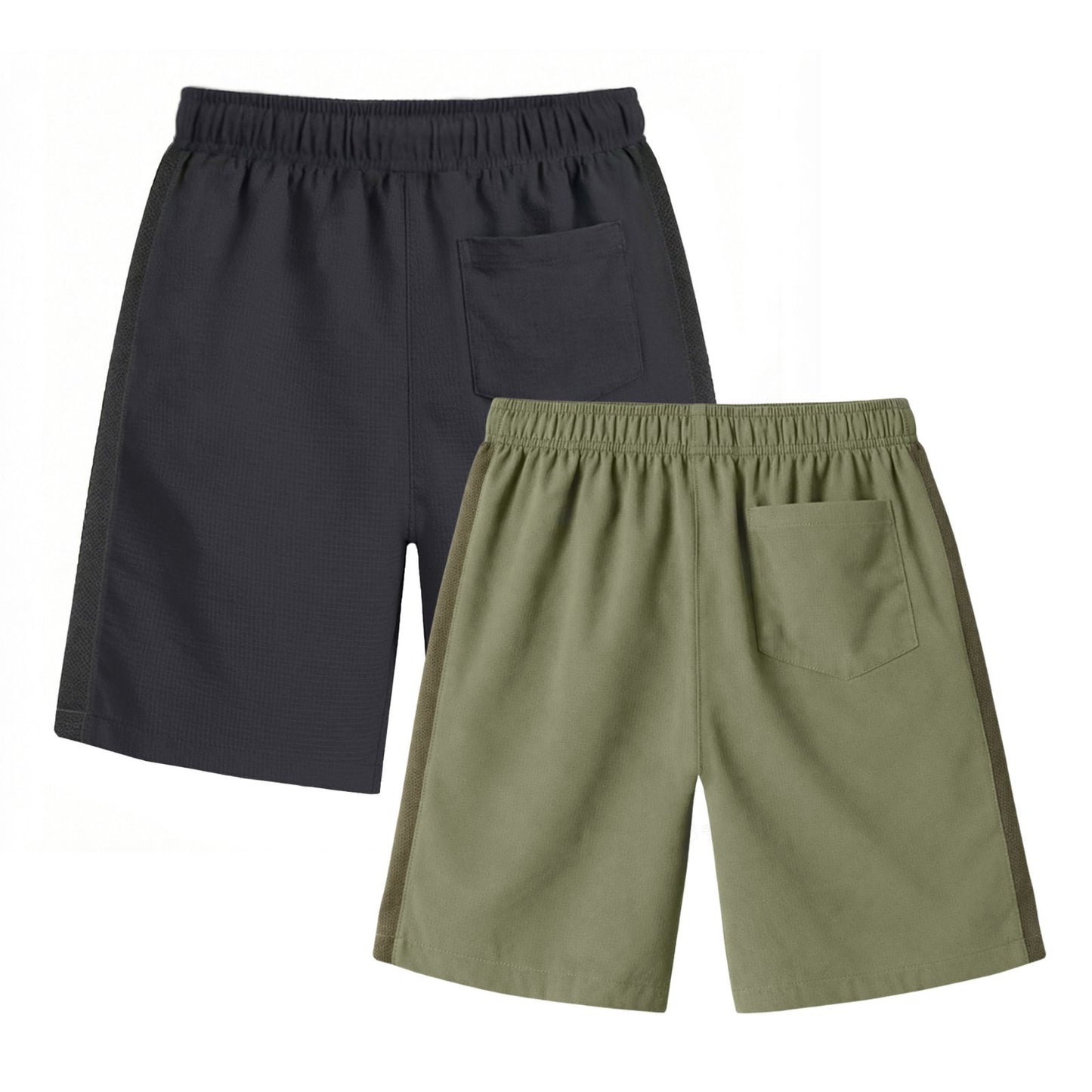 HILEELANG 5-15T Boys 2-Pack Quick Dry Athletic Sweat Shorts, Elastic Waist Active Shorts with Zipper Pockets for Kids Youth