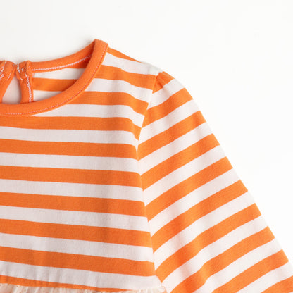 HILEELANG  Girls Pumpkin Stripe Layered Dress 2-7Y