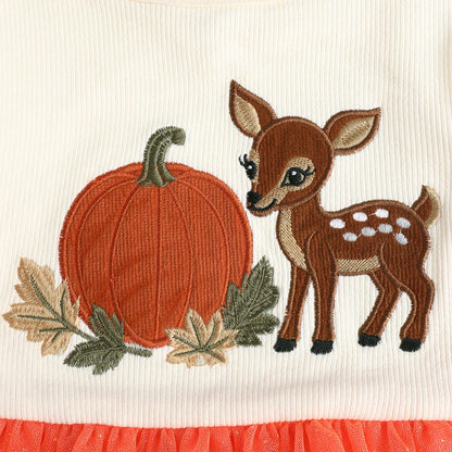 HILEELANG Toddler Girls Pumpkin Deer Layered Dress, Long Sleeve 2-7Y