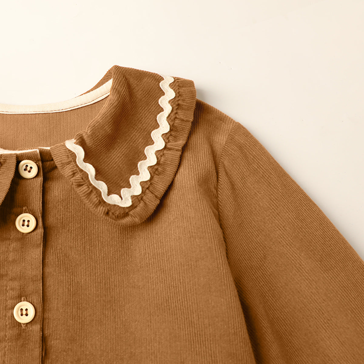 HILEELANG Toddler Brown Wavy Collar Corduroy Dress, Single Piece