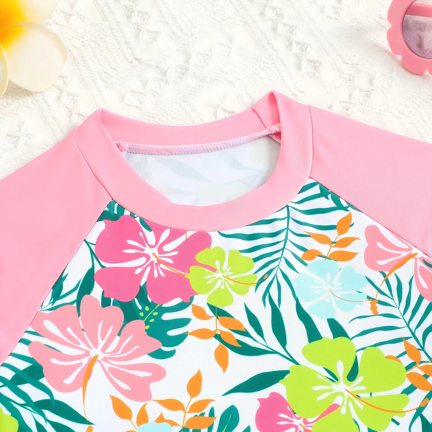 HILEELANG 3-8T Toddler/Little Girls Pink Tropical Floral Rashguard Swimsuit