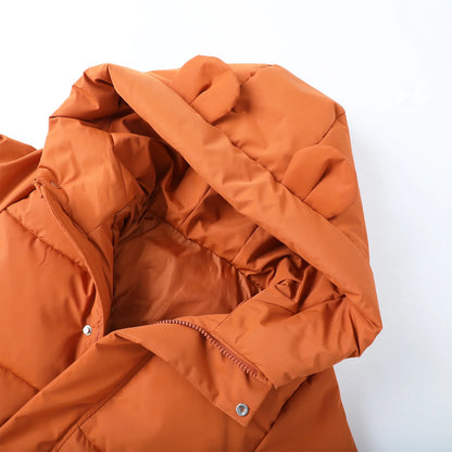 HILEELANG Toddler Kids Caramel Brown Mid-Length Puffer Coat – Warm Quilted Winter Jacket with Bear Ear Hood for Boys & Girls
