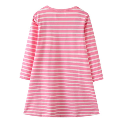 HILEELANG toddle Girls Long sleeved Dresses Christmas Casual Winter Cotton Casual Cute Party Cartoon Striped printing Pattern Dress