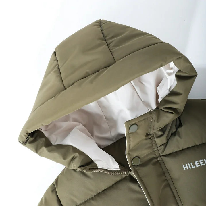 HILEELANG Kids Big Boys Warm Light Weight Padded Puffer Jacket with Hood Water-Resistant Winter Coat for Kids 6-13, Olive Green Outdoor Style