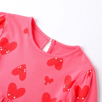 HILEELANG Toddler Girls Cotton Dress 2-7T, 100% Soft Cotton, Long Sleeve Cute Heart Print Casual Princess Outfit