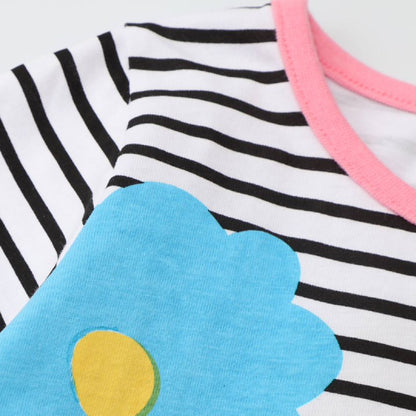 HILEELANG Toddler Girls Long Sleeved Dresses Christmas Winter Cotton Casual Cute Party Stripe Flowers Pattern Dress
