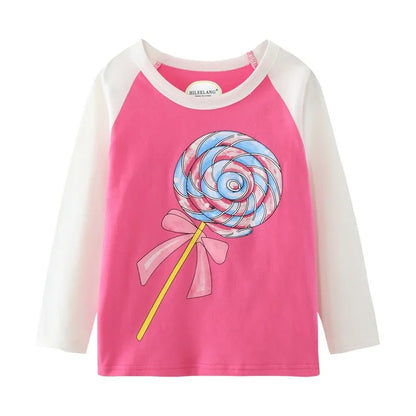 Toddler Girl Long Sleeve Shirts Cotton Casual Crewneck Graphic White Blue Pink Tunic T-Shirts 3 Packs