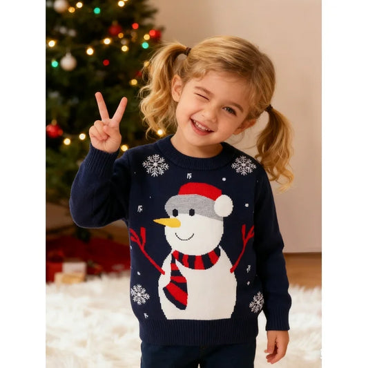 HILEELANG Toddler Boy Girl Christmas Sweater Knite Pullover Xmas Blue Snowman Sweatshirts Tops