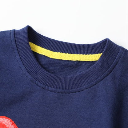 HILEELANG Toddler Girl Sweatshirts Navy Butterfly Printed Cotton Casual Crew Neck Long Sleeve Tops Shirt