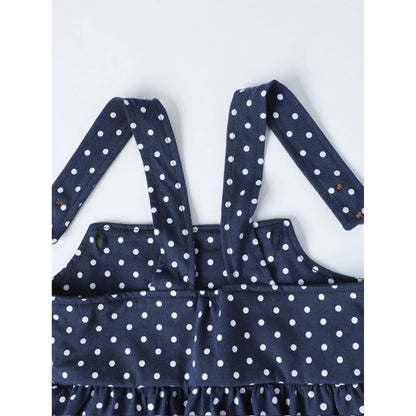 HILEELANG 2-8T Toddler/Little Girls Navy White Polka Dot Daisy 100% Cotton Dress