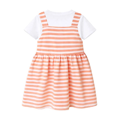 HILEELANG 2-8T Toddler/Little Girls Peach Stripe 100% Cotton Dress